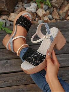 P 90336 Thick Sole Hollow Out High Heel Sandals �U�ո߸���Ь