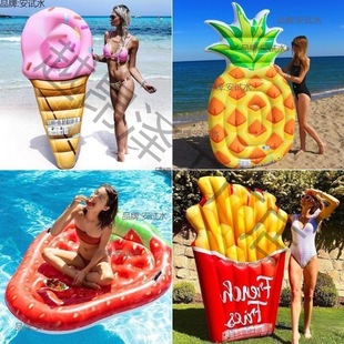 Oversized Water Inflatable Pineapple Floating Bed Rainbow Watermelon Ice Cream Floating Air Cushion Fries Adult Floating Row Swimming Ring
