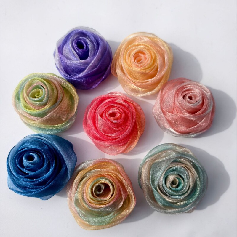 Gradient Organza Rose 5cm Bouquet Corsage Head Flower Jewelry DIY Hair Accessories Clothing Shoes and Hats Accessories