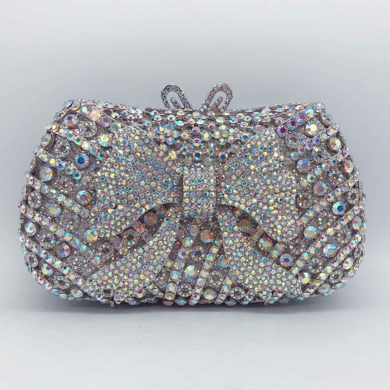Túi clutch nữ đính kim cương nơ bướm kim loại dây xích dạ tiệc — Vàng kim AB