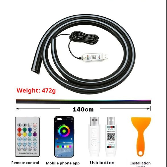 Qìchē Car Ambient Light USB Instrument Panel LED Windshield Silicone Light (Panel (Dashboard) işıqlandırması) - 140cm-remote-control-app
