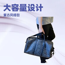 跨境新款涂层老花手提包欧美复古大容量斜挎枕头包Gotham旅行袋C