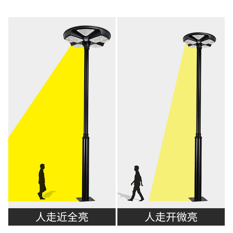태양 광 UFO UFO 정원 빛 LED 통합 태양 가로등 머리 인체 유도 가로등 태양