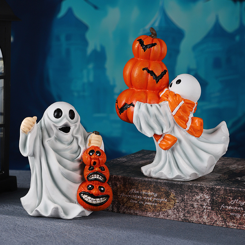  New Product Halloween Holiday Decorations Resin Ornaments Cartoon Ghost Black Cat Home Desktop Atmosphere Decoration