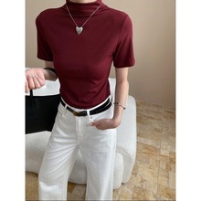 司南 人手两件 软糯亲肤半高领正肩显瘦短袖T恤打底百搭 SN8115