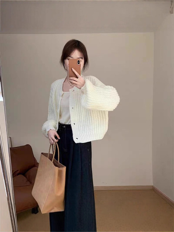 ルーズセータージャケット婦人服 2025 新しいショートレイジースタイルレトロヘビーニットカーディガントップ秋と冬|undefined