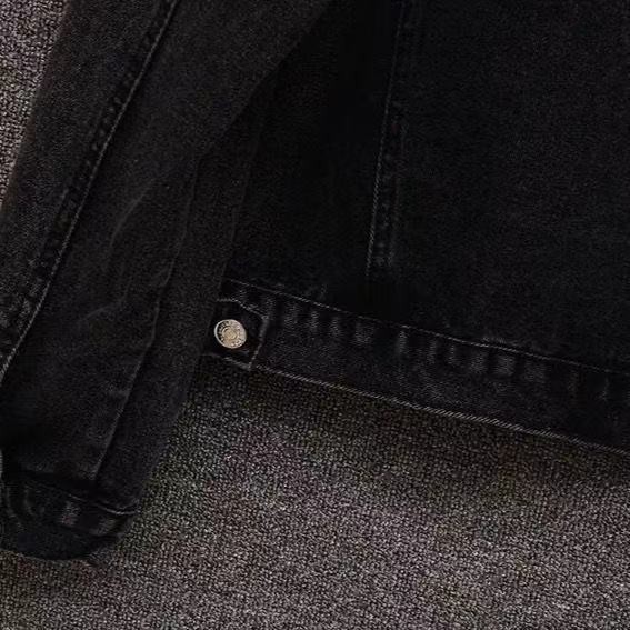 Damen-Jeansjacke mit Perlenverzierungen, kurze Länge, Übergröße, stilvoll und bequem für die Freizeit – Schwarz, Weiß, Himmelblau_voghion.com