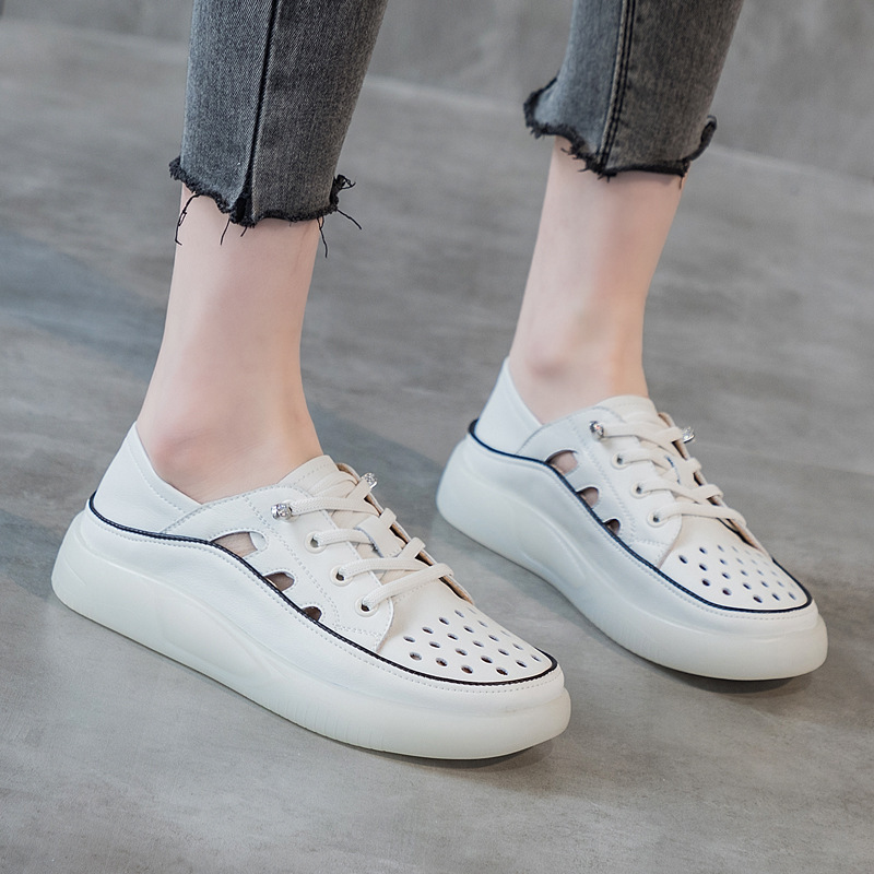 Two-Way Wear White Sneakers 2026 Women's Spring and Summer Thick-Soled Breathable Perforated Shoes Women's Soft-Soled Hollow Flat Large Size Casual Shoes for Outdoor Wear Two-Way Wear White Sneakers 2026 Women's Spring and Summer Thick-Soled Breathable Perforated Shoes Women's Soft-Soled Hollow Flat Large Size Casual Shoes for Outdoor Wear