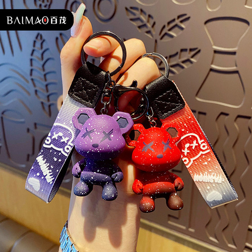 Creative Cartoon Gradient Color Changing Dragon Bear Keychain Trendy Cool Exquisite Resin Doll Keychain Couple School Bag Pendant