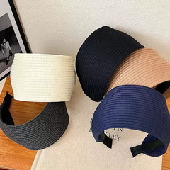 夢易玲復古女式洗臉發箍女黑色針織頭飾簡約線條布料高顱頂發卡
