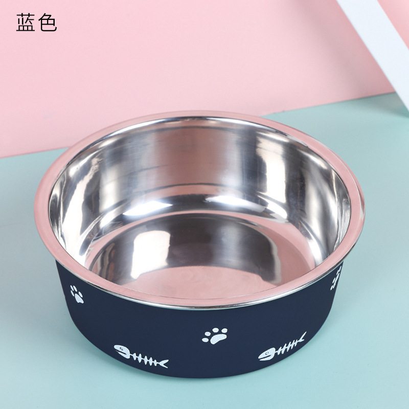 Recipiente de acero inoxidable antideslizante de plástico de doble capa Pet Bowl de succión transfronteriza tazón de acero inoxidable para perros tazón de comida para mascotas al por mayor