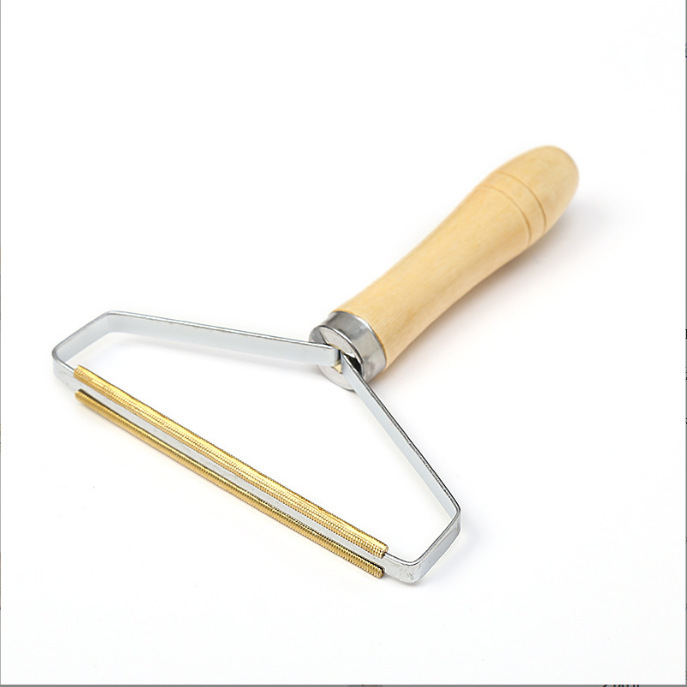 Raspador de mango de madera, depilación de ropa, abrigo de lana, afeitadora manual, depilación de doble cara de acero inoxidable