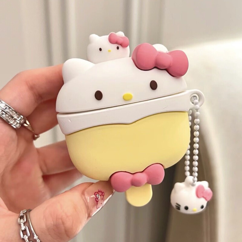 Three-dimensional Ice Cream KT Cat AirPodspro2 Earphone Case 1/2 Generation Apple Earphone Case AirPods3 Generation New Pendant