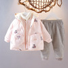 Winter cartoon vest girl's, down jacket, keep warm set to go out, 3 piece set, Korean style