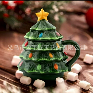 16 oz. Nostalgic Ceramic Tree Lidded Mug - Green 圣诞节杯子