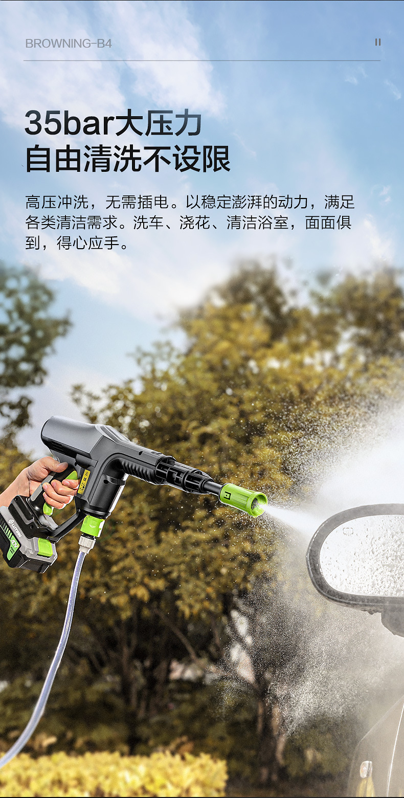Greenfield Wireless Car Washing Machine Lithium Battery High-Pressure Water Gun Convenient Charging Water Pump Cleaning Pro Portable Rechargeable