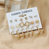 Metal earrings, golden set from pearl, European style, french style
