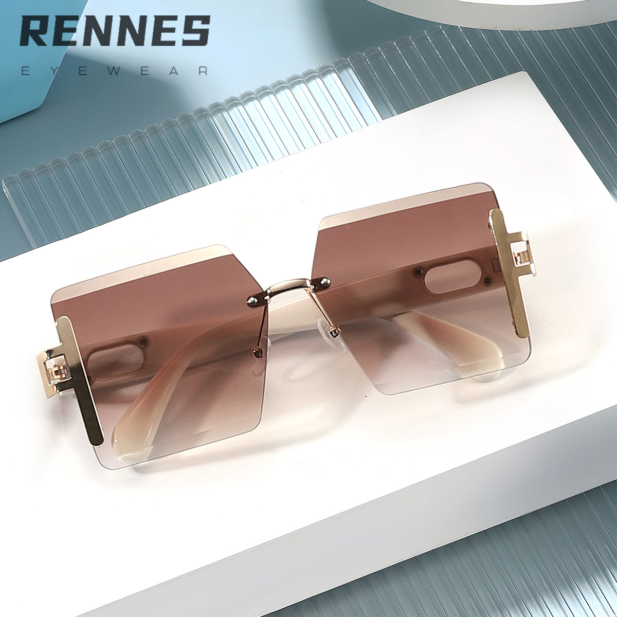 Nuevas gafas de sol cuadradas sin marco multicolores transfronterizas, gafas de sol de protección solar de pasarela de lujo ligero europeo y americano para mujeres Sunglasses