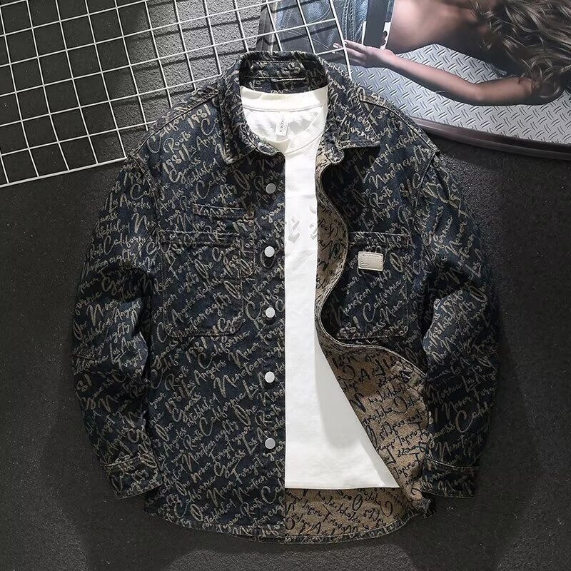 Light Luxury European and American Style Loose Denim Jacket Men's Shirt Designer Vintage Jacquard Jacket Spring and Autumn Stylish Trendy Oversized Shirt