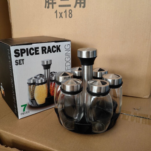 旋转架调料瓶套装调味罐厨房收纳盐罐佐料家用玻璃调料瓶罐组合装|undefined