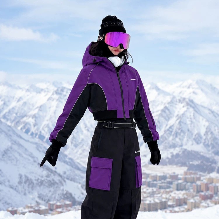 Ldab Purple Ski Suit for Women 2026 Autumn and Winter New Outdoor Windproof and Cold-Proof Waist-Cinching Beautiful Ski Jacket