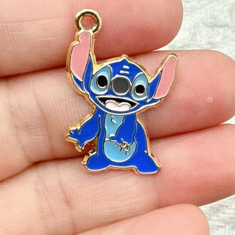 漫画アニメかわいいステッチ合金オイル滴下 diy ジュエリーアクセサリーネックレスイヤリングブレスレットキーホルダーペンダント|undefined