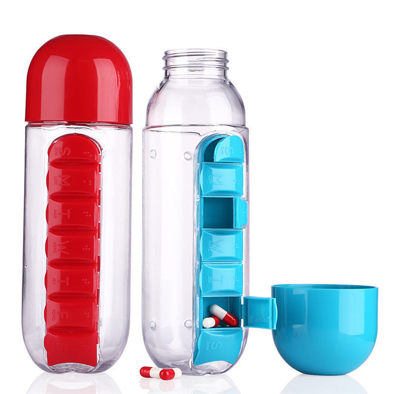 Multifunctional Two-in-one Creative Water Cup Medicine Box 7-day Medicine Box 7 Compartments Outdoor Portable Convenient Water Bottle Medicine Box Cup