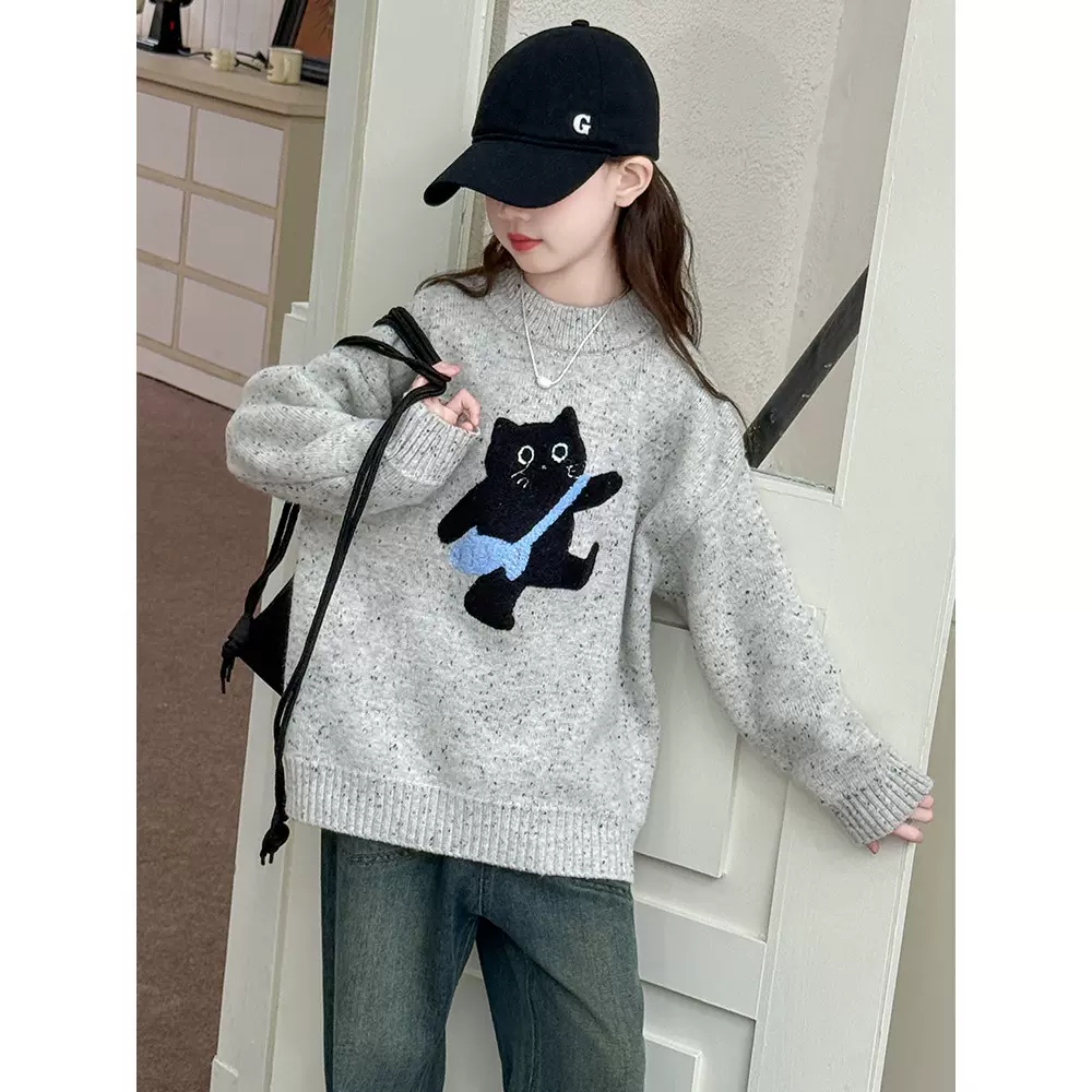 女童毛衣秋冬装2025新款女大童时尚套头针织上衣儿童冬季保暖线衣