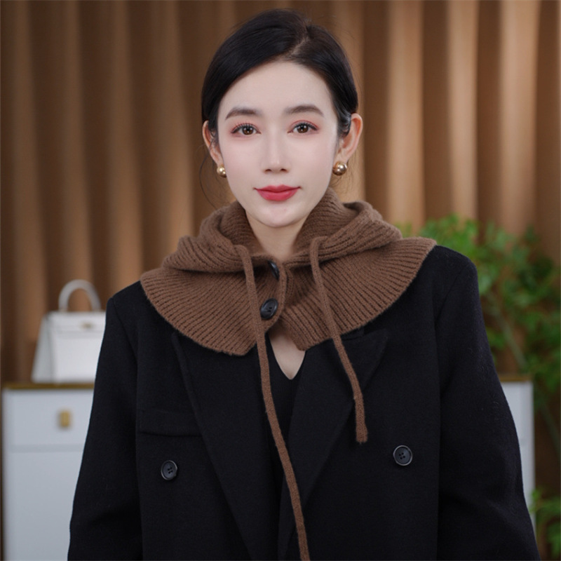 ファッションニット可拉可拉法帽子ボタン付き女性秋冬韓国版保温マフラー耳保護ヘッドキャップ両用|undefined