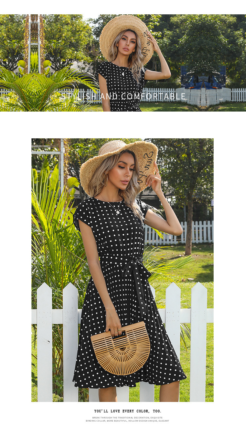 fashion dot waist tie dress wholesale clothing vendor Nihaostyles NSDMB69691