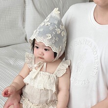 婴儿帽男孩女宝夏季透气网纱遮阳宫廷大帽檐小月龄护囟门胎帽