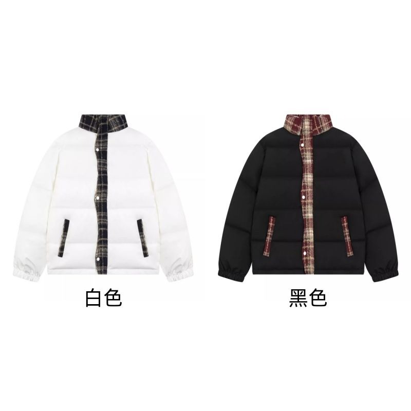 Men's and Women's Winter Jackets, American Retro Plaid Splicing down Jackets, Loose Lazy Style Student Stand-Up Collar Cotton Jackets