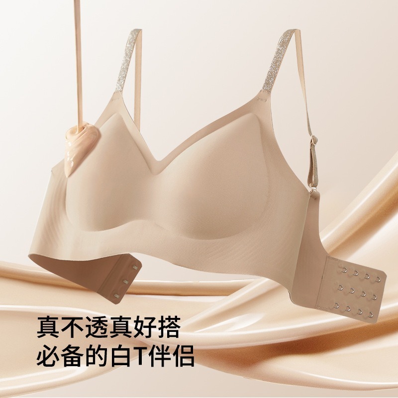 漫画胸细闪肩带外扩粉底液内衣夏季无痕小胸聚拢显大调整型文胸女|undefined