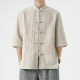 Chinese Style Retro Style Cotton and Linen Buckle Tang Suit Shirt Chinese Style Summer Thin Cropped Sleeve Tea Suit Linen Zhongshan Suit