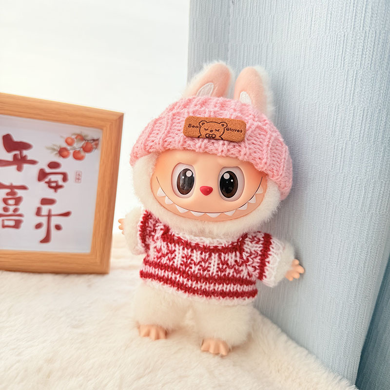 Solo ropa] Llavero de primera y segunda generación Labubu colgante de ropa Rabubu ropa de bebé suéter de punto traje de sombrero