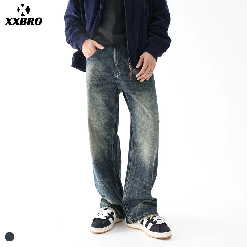 Xxbro мужская одежда # американский ретро прилив уличные ретро свободные джинсы мужские старые брюки vibe ветер рог