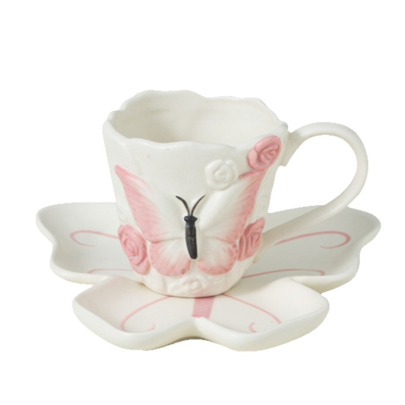 Ins風新商品ネット紅高颜値創意手つまみ手描き蝶家庭用陶磁器コーヒーカップ水杯|undefined