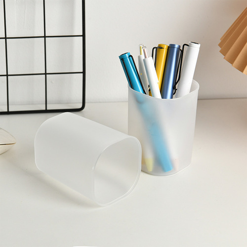 ins desktop transparent frosted pen holder creative stationery box multi-functional thickened female student pen holder storage tube wholesale