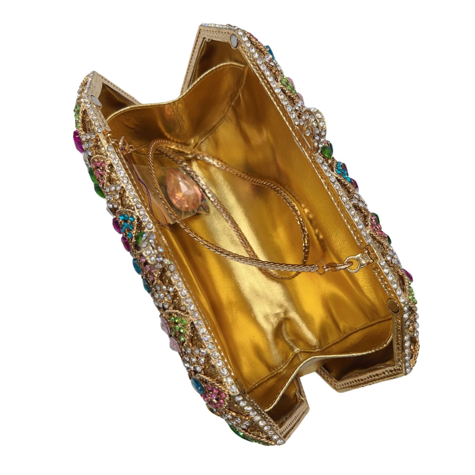 * Bolsa de cena con diamantes transfronterizos metal hueco bolsa de mano de diamantes de colores bolsa de noche de mujeres europeas y americanas