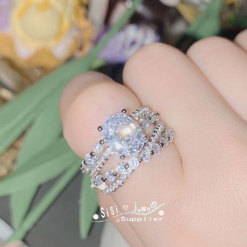 SIsi high-end small diamond stacking ring set for women, 18k micro-plated light luxury pink style niche design ring