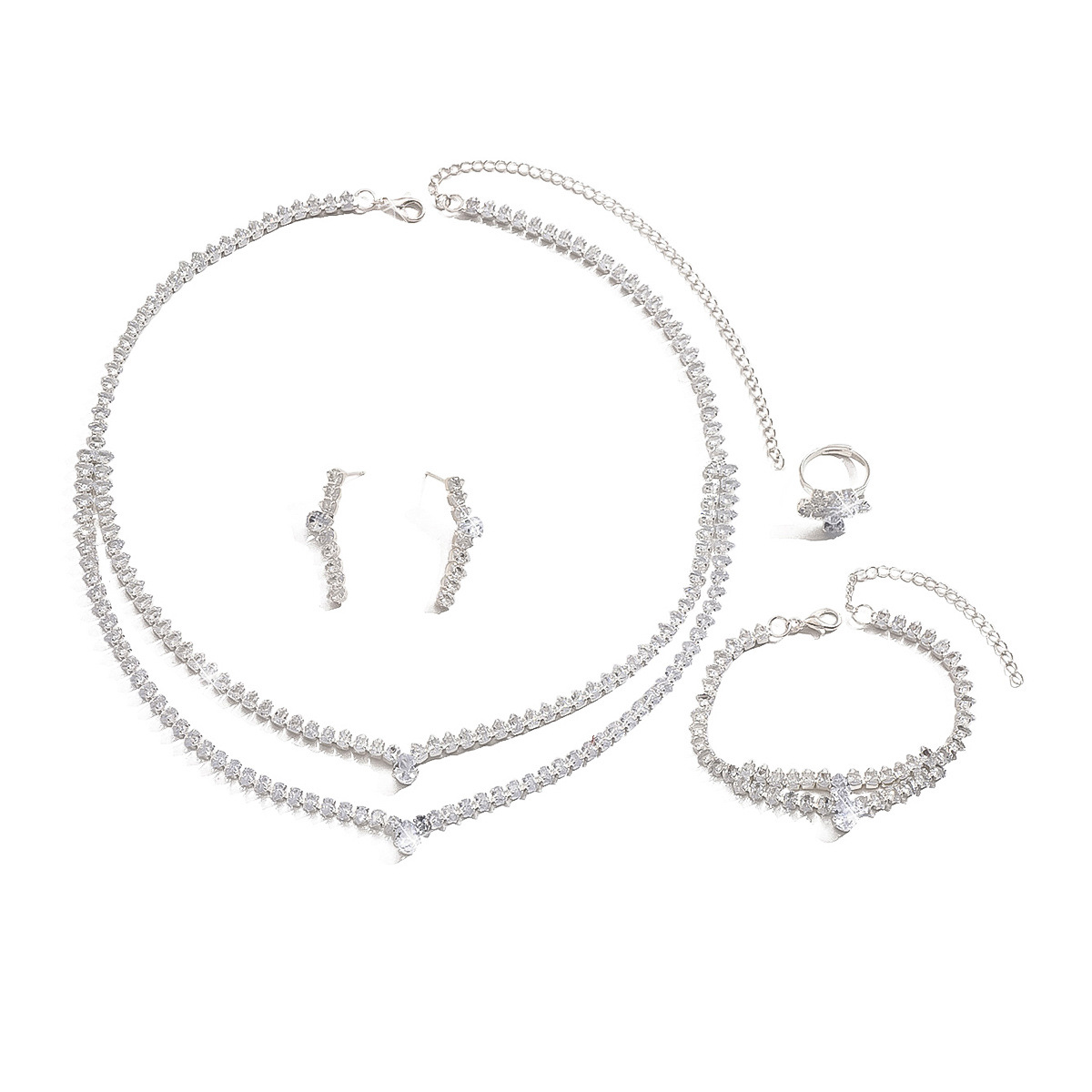 Conjunto de joyería transfronterizo Cadena de garra de circón Moda simple Accesorios de alta gama Pendientes Pendientes Collar Accesorios femeninos al por mayor
