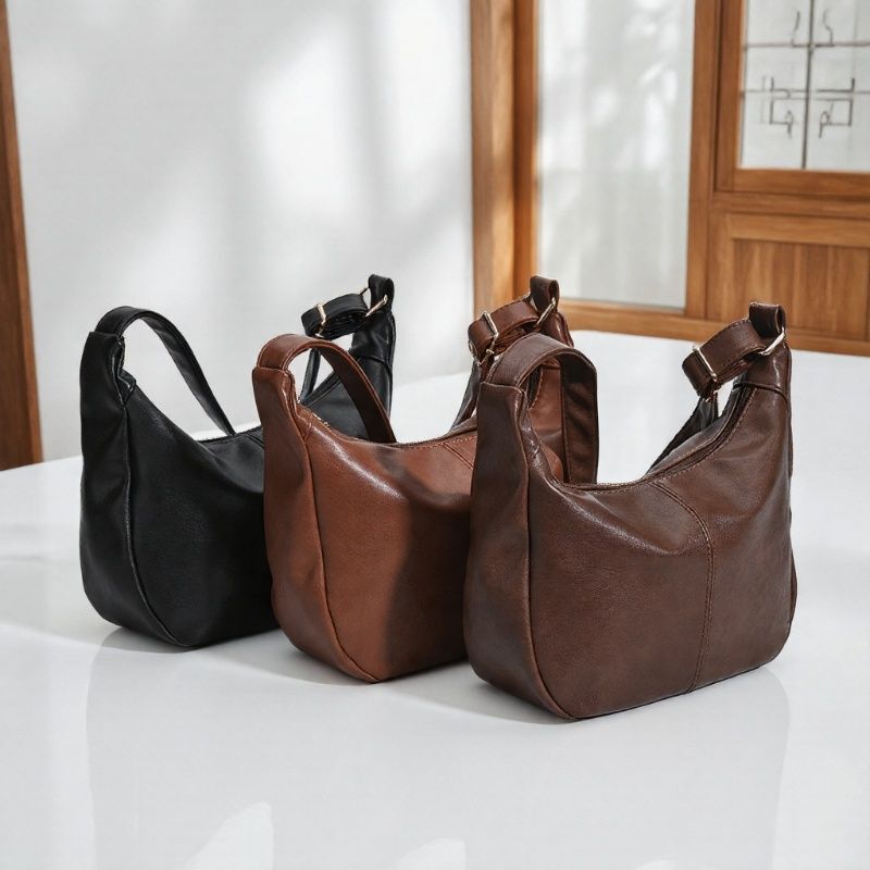 Dumpling-Shaped Versatile Women's Handbag, Simple Retro Soft Leather Melard Small Tote Bag with Adjustable Shoulder Strap Dumpling-Shaped Versatile Women's Handbag, Simple Retro Soft Leather Melard Small Tote Bag with Adjustable Shoulder Strap