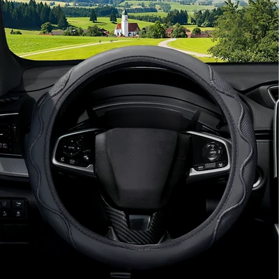 Steering wheel cover Cover, Corrugated Sports Style, Non-Slip - black-38cm