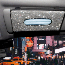 跨境镶钻汽车纸巾盒通用挂式车载纸巾盒套汽车遮阳板纸巾盒镶钻女