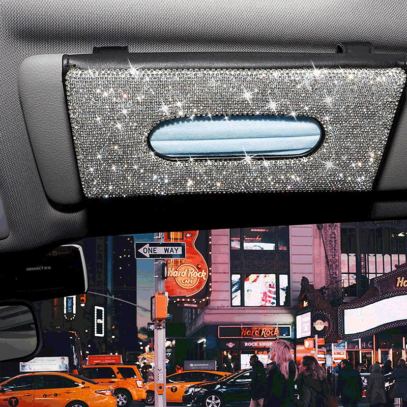 跨境镶钻汽车纸巾盒通用挂式车载纸巾盒套汽车遮阳板纸巾盒镶钻女