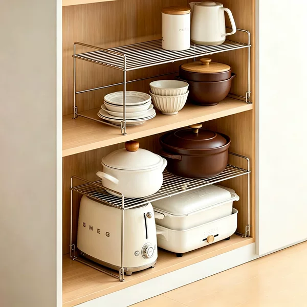 Cross-Border Stainless Steel Cabinet Storage Rack Kitchen Layered Countertop Pot and Microwave Storage Rack Kitchen Storage Rack