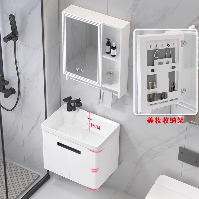 Curva pequeño lavabo de apartamento espacio de nido de abeja lavabo de aluminio gabinete de baño fabricante redondeado mesa de lavado cuenca integrada