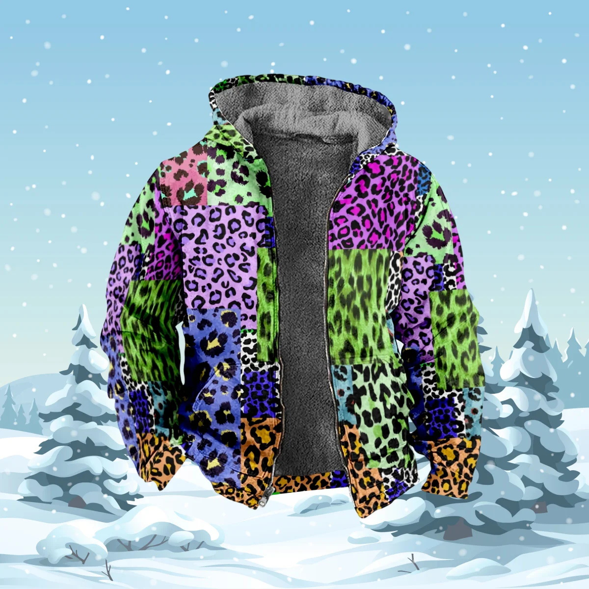 Estilo personalizado otoño nuevo estampado de leopardo fresco estilo coreano moda chaqueta de manga larga con cremallera con capucha MF12