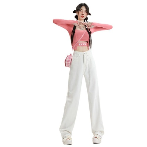 Comfortable Straight Leg Loose Wide Leg Women's Thin High Waisted Slimming Floor Length Trendy Versatile Jeans