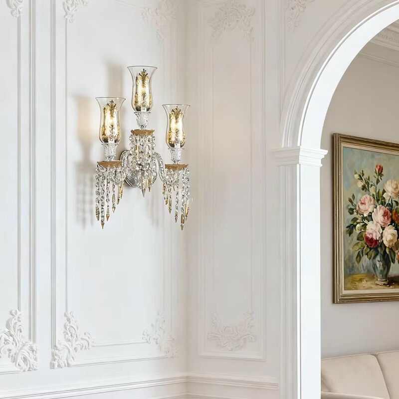 French-Style Crystal Wall Lamp, Palace-Style Living Room Background Wall Decorative Lighting, Elegant and Warm, Light Luxury High-End Bedside Lamp